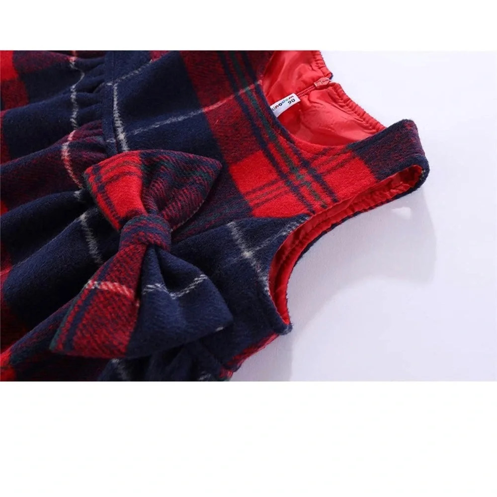Plaid Holiday Girls Dresses - Faux Wool Sleeveless - Picture 5 of 6